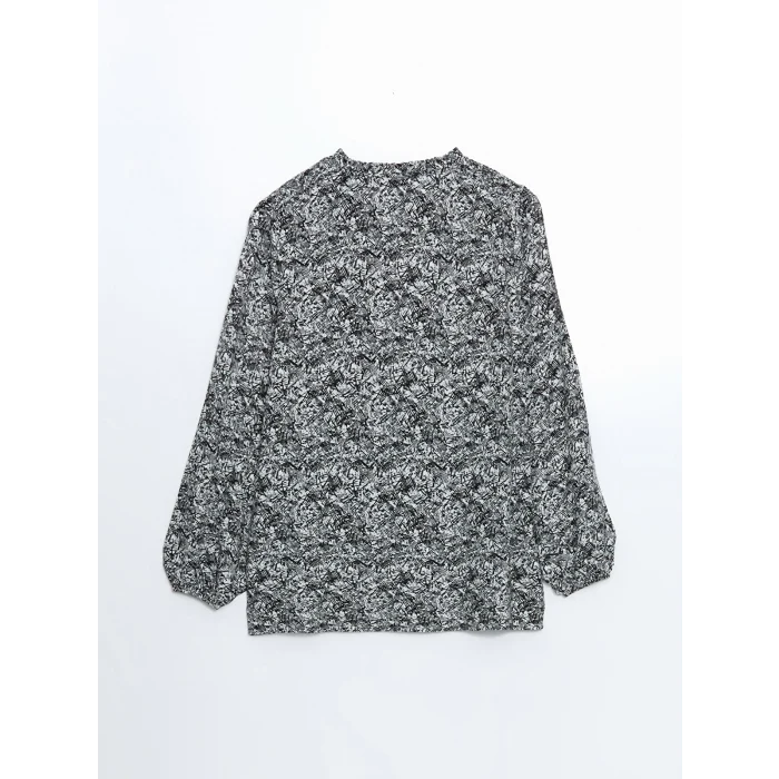 LCW Grace Siyah Bağlamalı Yaka Desenli Kadın Bluz