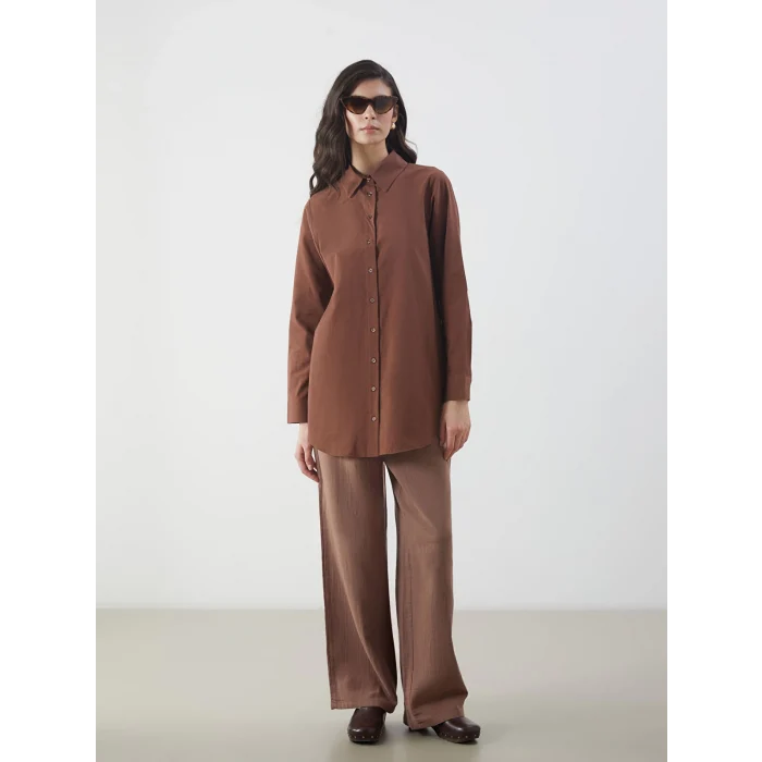 LCW Modest Kahverengi Regular Fit Kadın Gömlek Tunik
