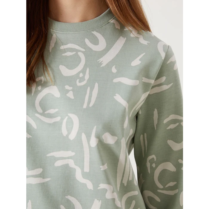 LCW Modest Yeşil Bisiklet Yaka Desenli Kadın Sweatshirt Tunik