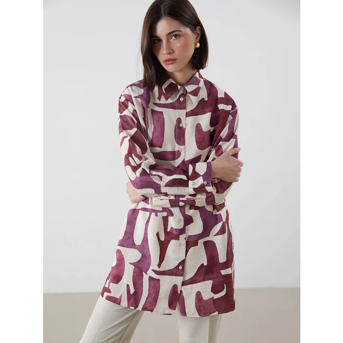 LCW Modest Kirmizi Desenli Kadın Gömlek Tunik