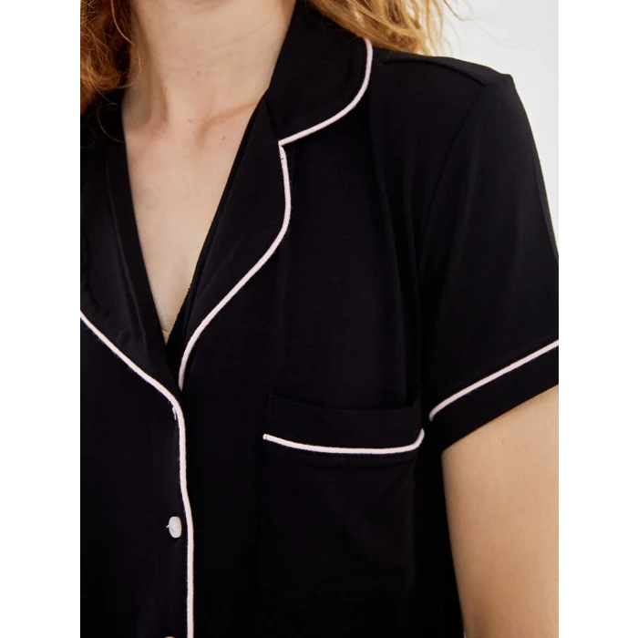 LCW DREAM Siyah Gömlek Yaka Kadın Şortlu Pijama Takımı