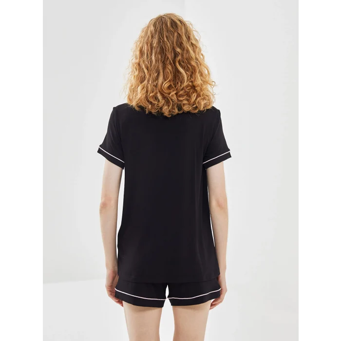 LCW DREAM Siyah Gömlek Yaka Kadın Şortlu Pijama Takımı