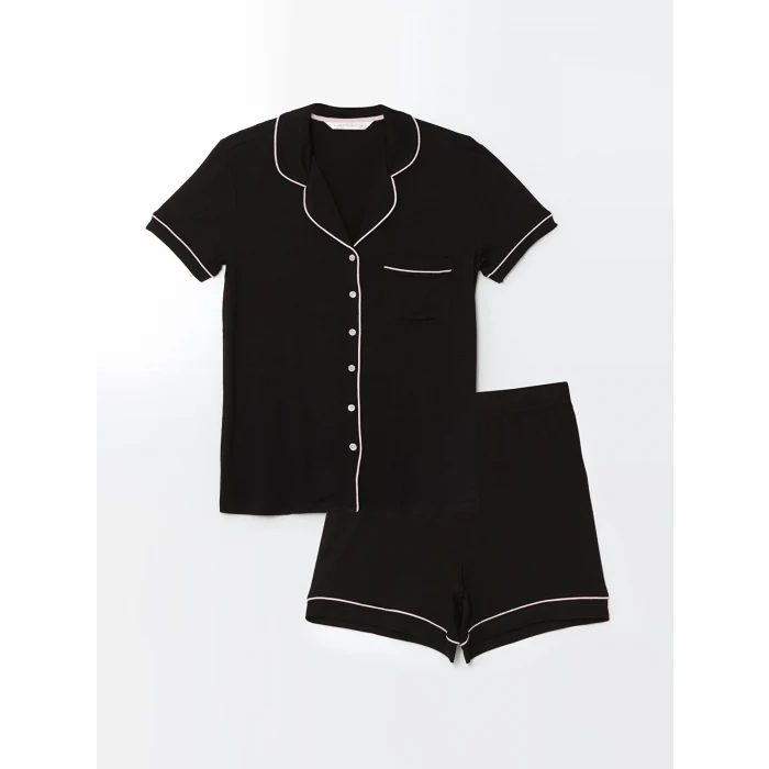 LCW DREAM Siyah Gömlek Yaka Kadın Şortlu Pijama Takımı