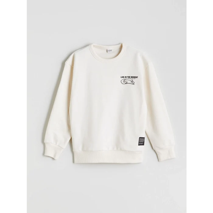 LCW Kids Ekru Bisiklet Yaka Erkek Çocuk Sweatshirt