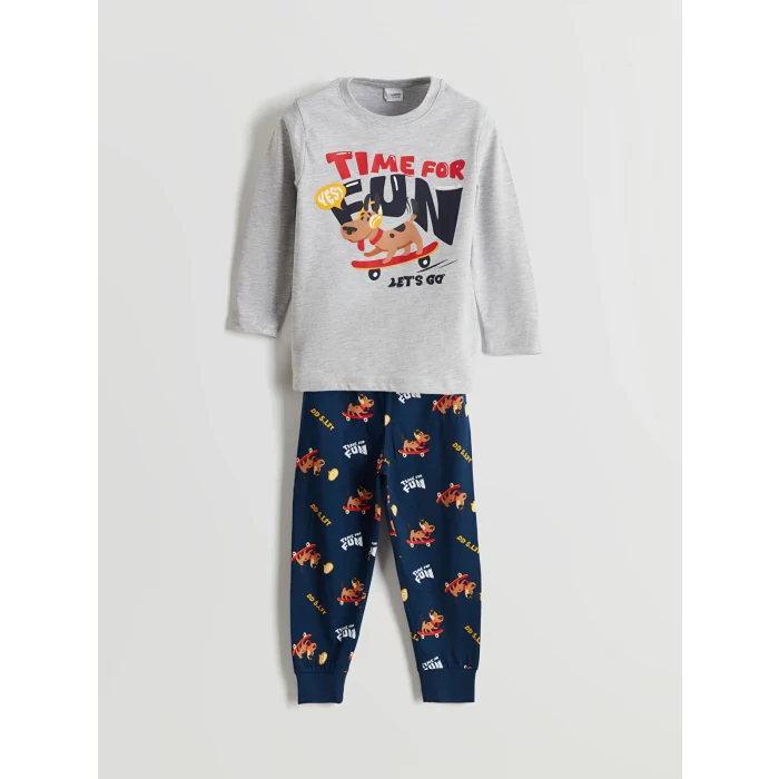 LCW Kids Gri Beli Lastikli Baskılı Erkek Çocuk Pijama Takım