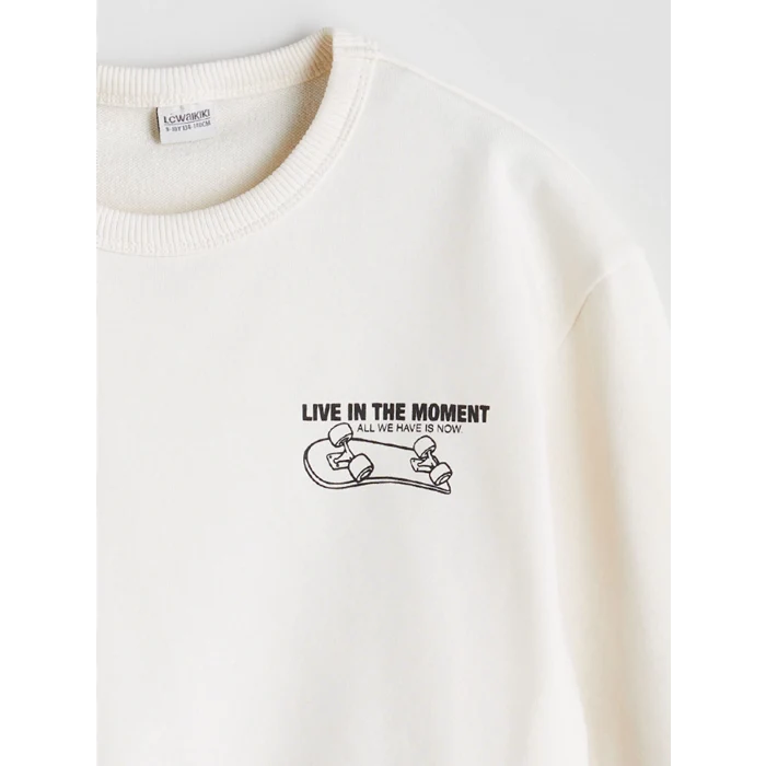 LCW Kids Ekru Bisiklet Yaka Erkek Çocuk Sweatshirt