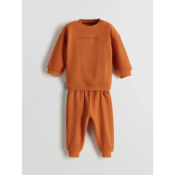 LCW baby Turuncu Bisiklet Yaka Erkek Bebek Sweatshirt ve Eşofman Alt 2li