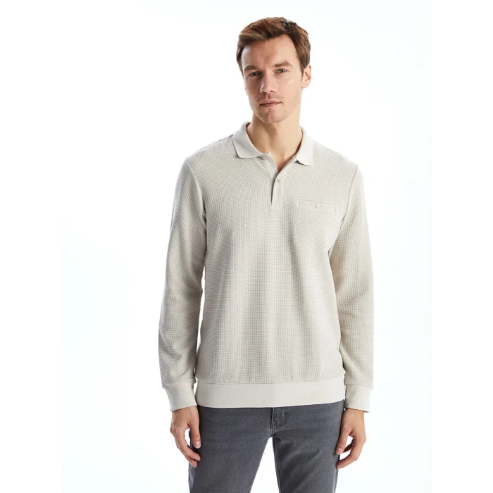 LCWAIKIKI Classic Bej Polo Yaka Uzun Kollu Erkek Sweatshirt