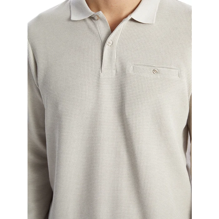 LCWAIKIKI Classic Bej Polo Yaka Uzun Kollu Erkek Sweatshirt