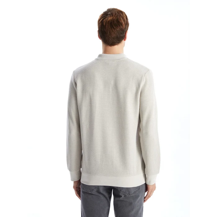 LCWAIKIKI Classic Bej Polo Yaka Uzun Kollu Erkek Sweatshirt