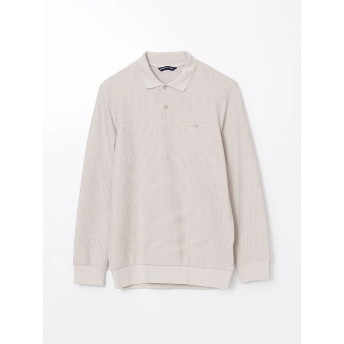 LCWAIKIKI Classic Bej Polo Yaka Uzun Kollu Erkek Sweatshirt