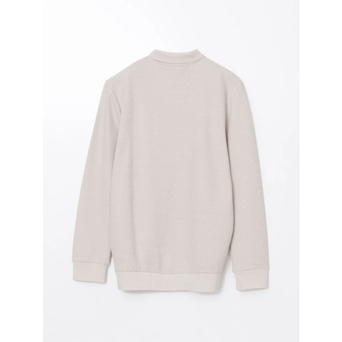 LCWAIKIKI Classic Bej Polo Yaka Uzun Kollu Erkek Sweatshirt