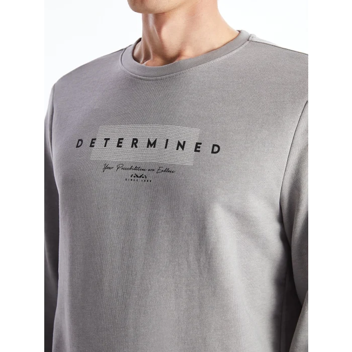 LCWAIKIKI Classic Gri Bisiklet Yaka Uzun Kollu Baskılı Erkek Sweatshirt