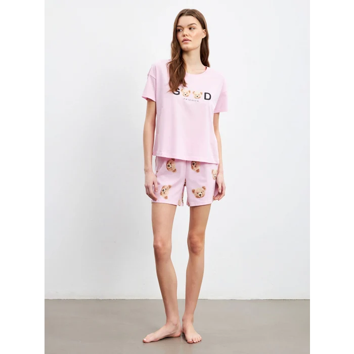 LCW Young Pembe Ayı Teddy Baskılı Kadın Şortlu Pijama Takımı