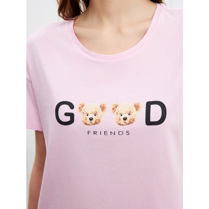 LCW Young Pembe Ayı Teddy Baskılı Kadın Şortlu Pijama Takımı