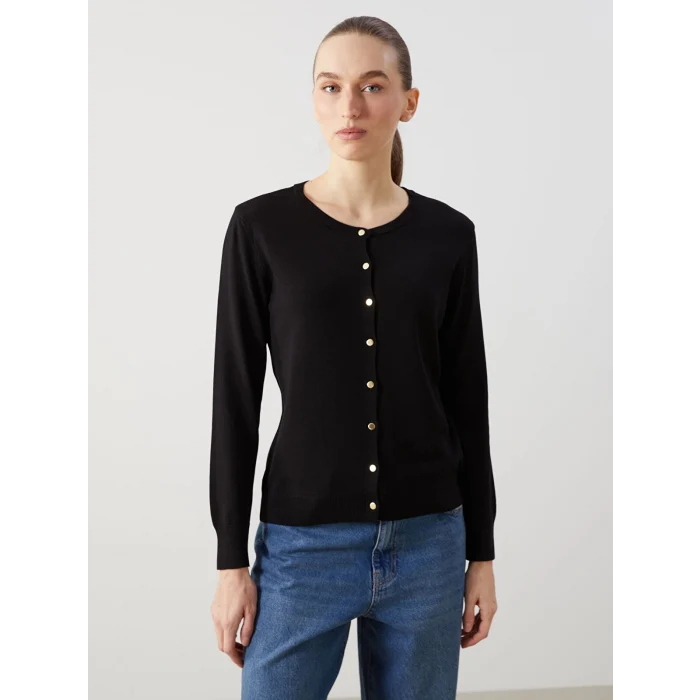 LCWAIKIKI Classic Siyah Bisiklet Yaka Kadın Triko Hırka