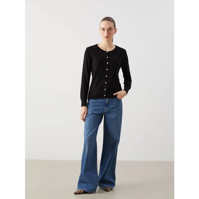 LCWAIKIKI Classic Siyah Bisiklet Yaka Kadın Triko Hırka