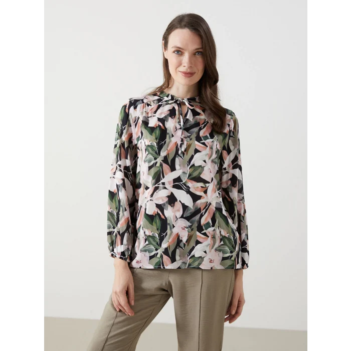 LCWAIKIKI Classic Turuncu Bağlamalı Yaka Desenli Kadın Bluz