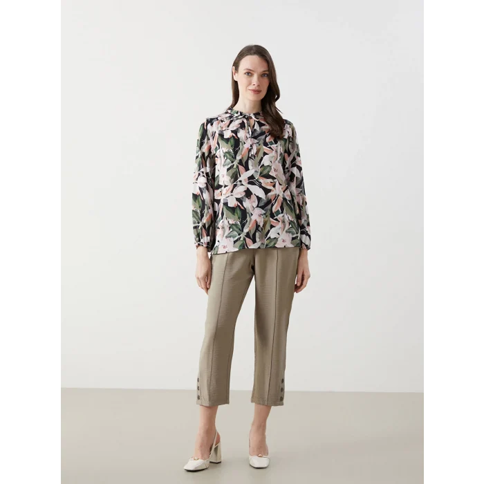 LCWAIKIKI Classic Turuncu Bağlamalı Yaka Desenli Kadın Bluz