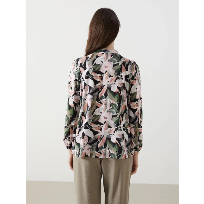 LCWAIKIKI Classic Turuncu Bağlamalı Yaka Desenli Kadın Bluz