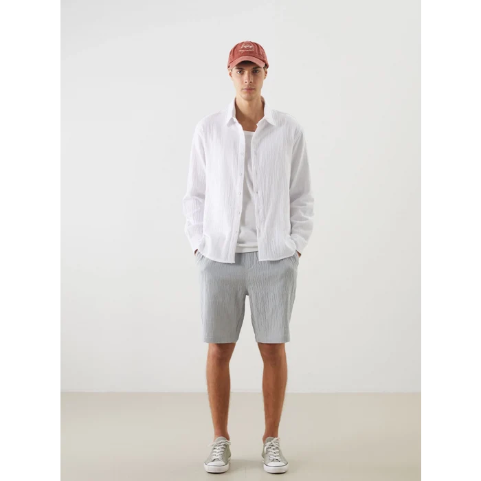 XSIDE Beyaz Regular Fit Müslin Kırışıklı Erkek Gömlek