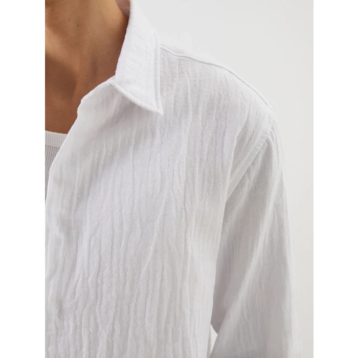 XSIDE Beyaz Regular Fit Müslin Kırışıklı Erkek Gömlek