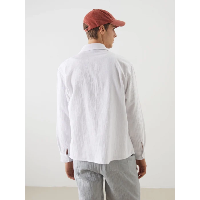 XSIDE Beyaz Regular Fit Müslin Kırışıklı Erkek Gömlek