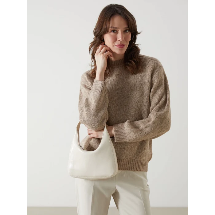 LCWAIKIKI Classic Bej Bisiklet Yaka Baklava Desenli Kadın Triko Kazak