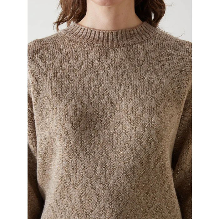 LCWAIKIKI Classic Bej Bisiklet Yaka Baklava Desenli Kadın Triko Kazak