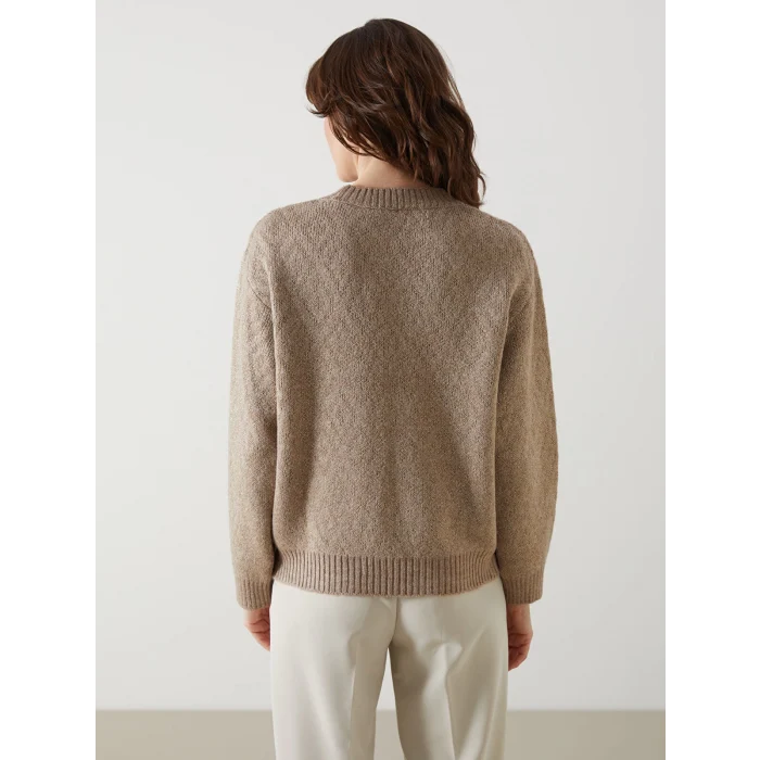 LCWAIKIKI Classic Bej Bisiklet Yaka Baklava Desenli Kadın Triko Kazak