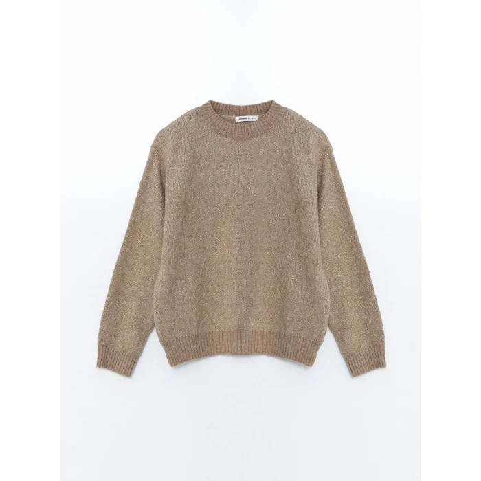 LCWAIKIKI Classic Bej Bisiklet Yaka Baklava Desenli Kadın Triko Kazak