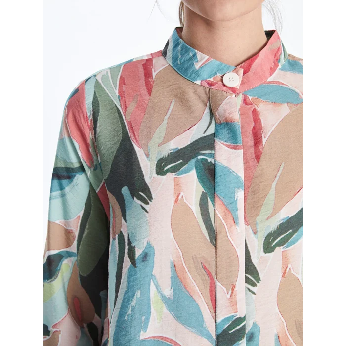 LCWAIKIKI Classic Bej Hakim Yaka Desenli Kadın Gömlek Tunik