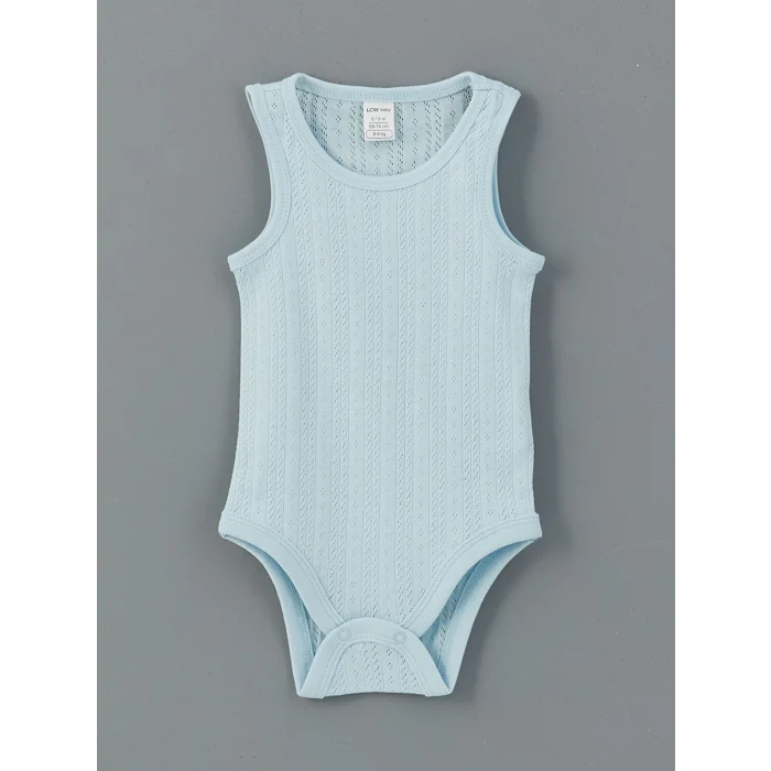 LCW baby Mavi Bisiklet Yaka Basic Kız Bebek Çıtçıtlı Bodysuit 3lü