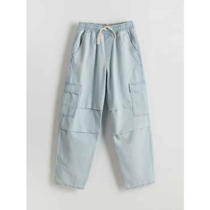 LCW Kids Indigo Beli Lastikli Erkek Çocuk Kargo Jean Pantolon