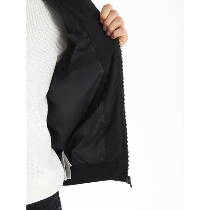 XSIDE Siyah Standart Kalıp Kolej Yaka Erkek Bomber Mont