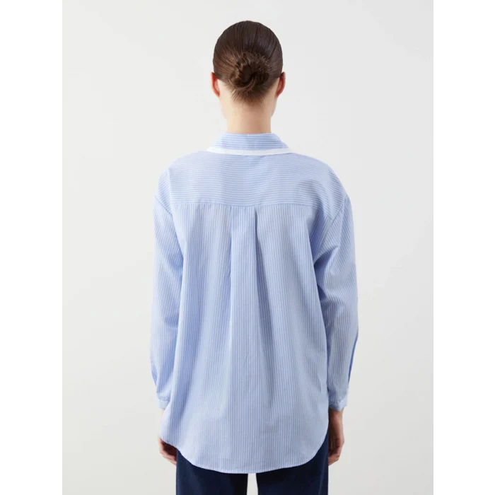 LCW Modest Ekru Çizgili Oversize Poplin Kadın Gömlek Tunik