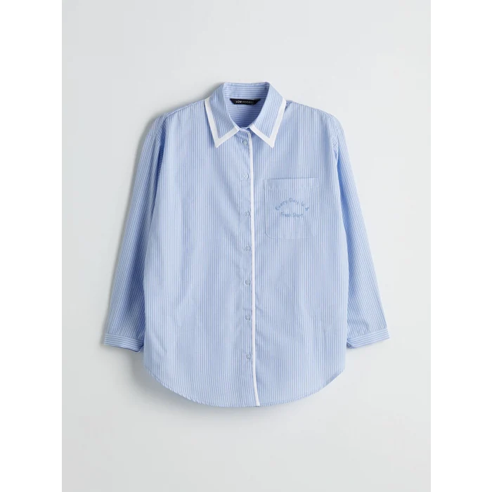 LCW Modest Ekru Çizgili Oversize Poplin Kadın Gömlek Tunik