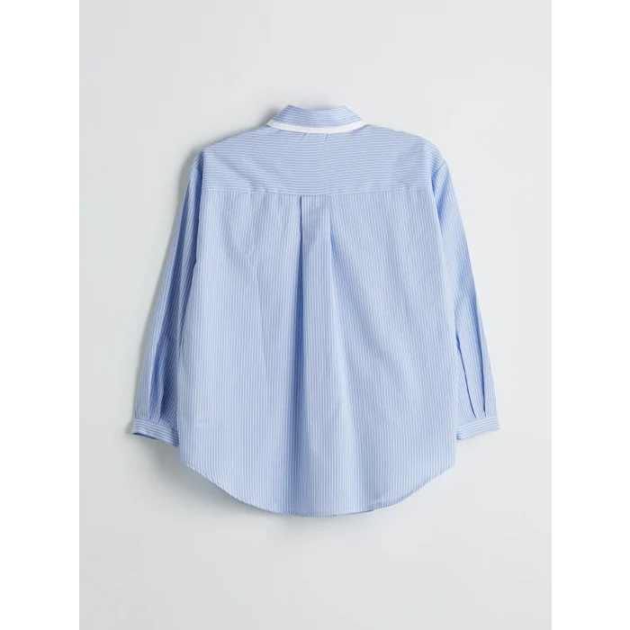 LCW Modest Ekru Çizgili Oversize Poplin Kadın Gömlek Tunik