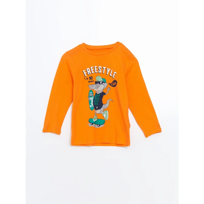 LCW Kids Turuncu Bisiklet Yaka Erkek Çocuk Pijama Takımı