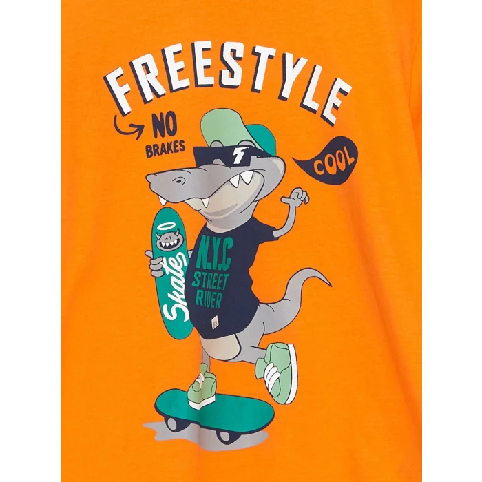 LCW Kids Turuncu Bisiklet Yaka Erkek Çocuk Pijama Takımı