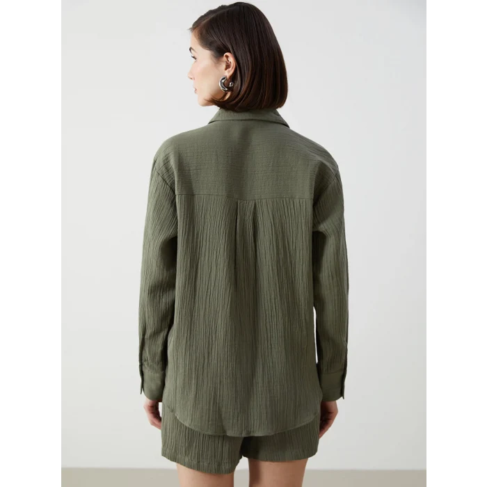 LCW Vision Haki Loose Fit Kadın Gömlek