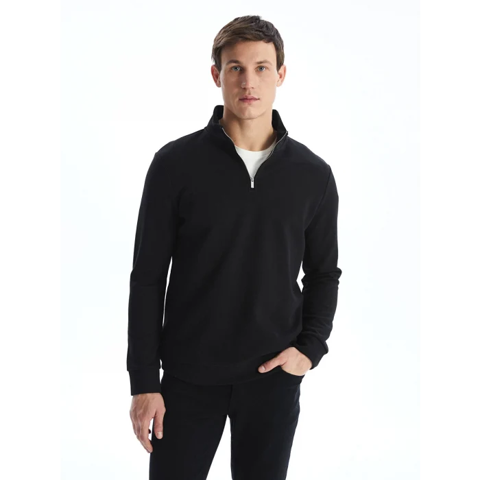 LCWAIKIKI Classic Siyah Dik Yaka Erkek Sweatshirt