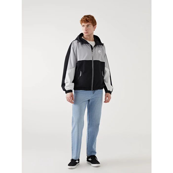 XSIDE Siyah Rahat Kalıp Kapüşonlu Erkek Yağmurluk