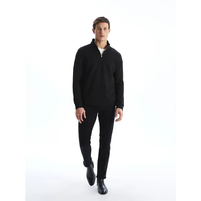 LCWAIKIKI Classic Siyah Dik Yaka Erkek Sweatshirt