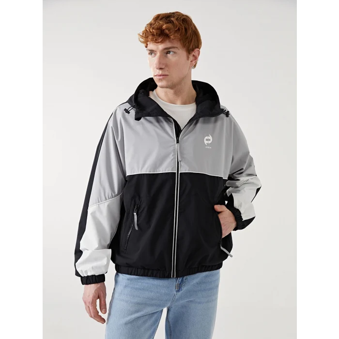 XSIDE Siyah Rahat Kalıp Kapüşonlu Erkek Yağmurluk