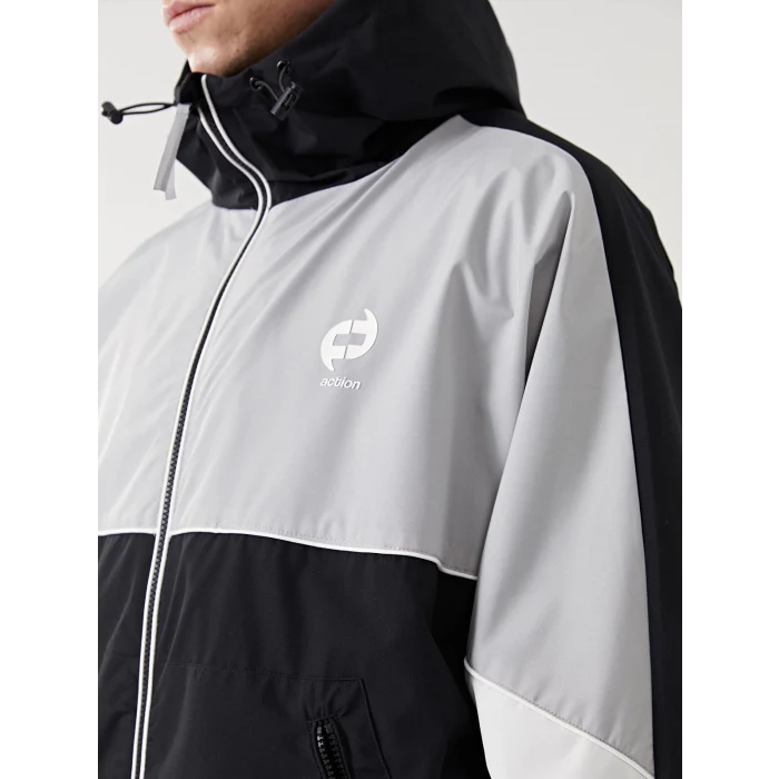 XSIDE Siyah Rahat Kalıp Kapüşonlu Erkek Yağmurluk