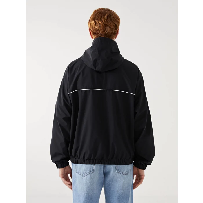 XSIDE Siyah Rahat Kalıp Kapüşonlu Erkek Yağmurluk