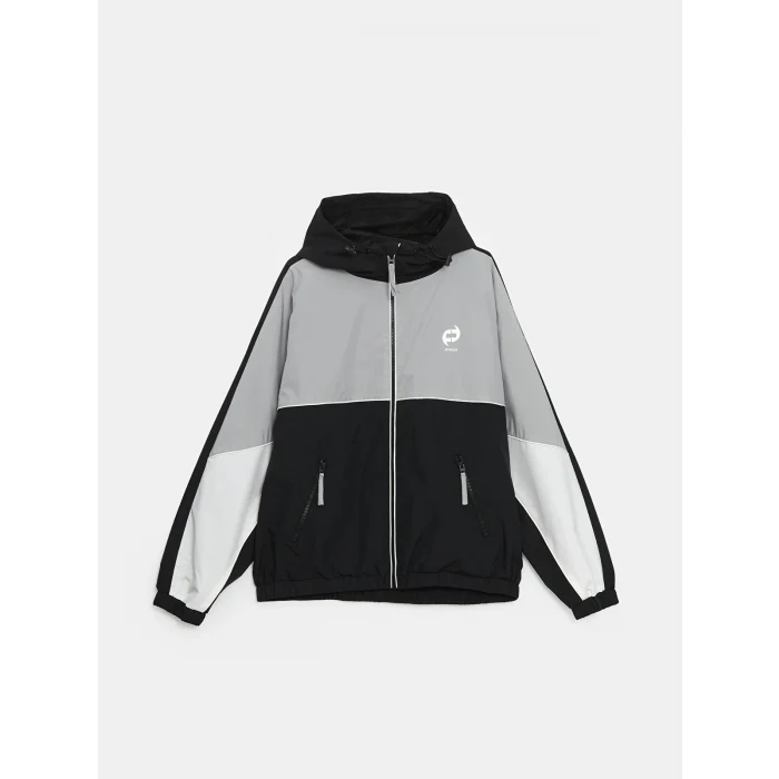 XSIDE Siyah Rahat Kalıp Kapüşonlu Erkek Yağmurluk