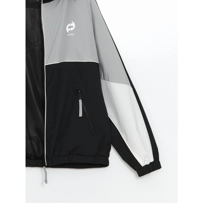 XSIDE Siyah Rahat Kalıp Kapüşonlu Erkek Yağmurluk