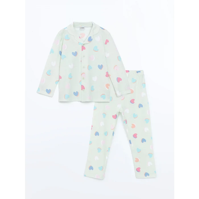 LCW Kids Yeşil Gömlek Yaka Kız Çocuk Pijama Takımı